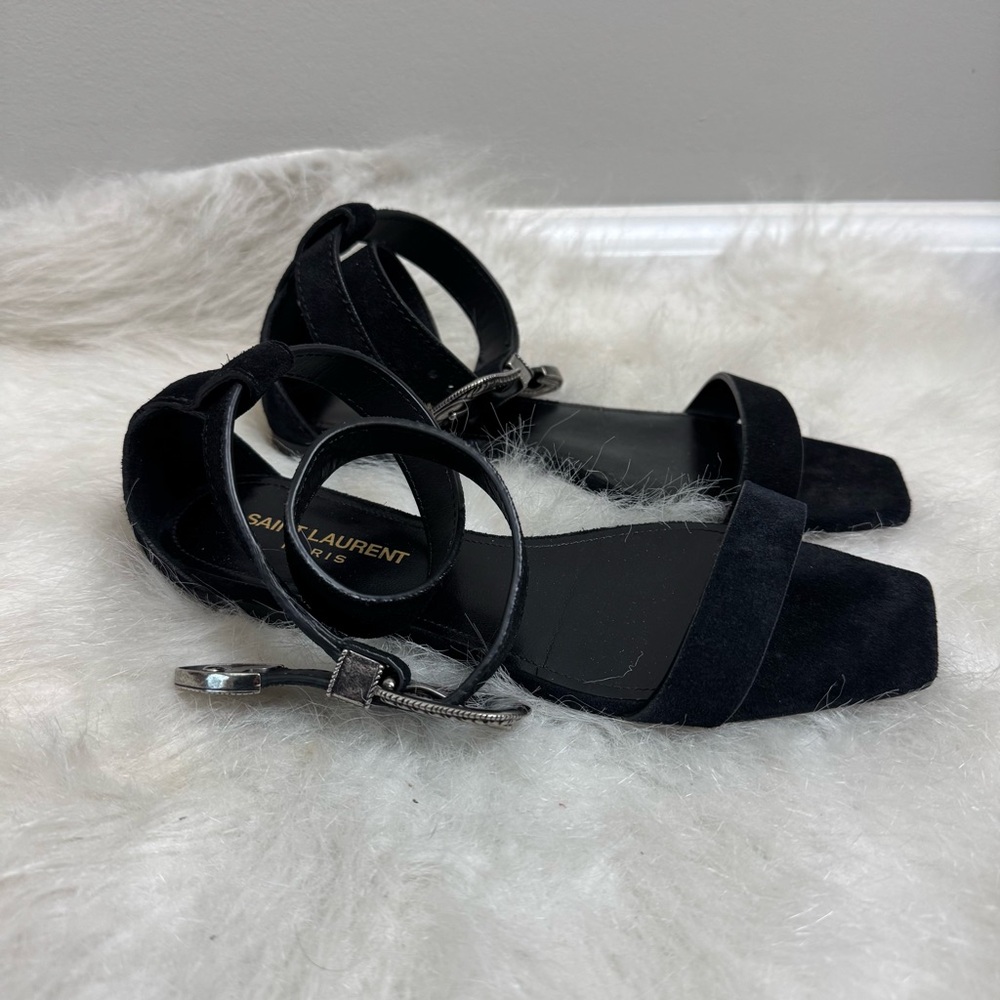 Saint Laurent Mica Buckle Suede Flat Gladiator Moto Sandals 36 - Picture 9 of 13